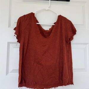 Project Social T Burnt Orange Frayed Hem Tee